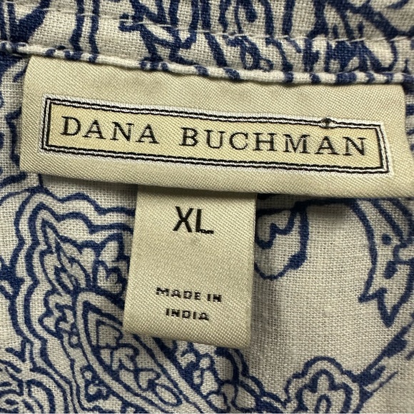 Dana Buchman Sleeveless Button Up Paisley Print Blue White Pocket Shirt Size XL - Picture 7 of 10